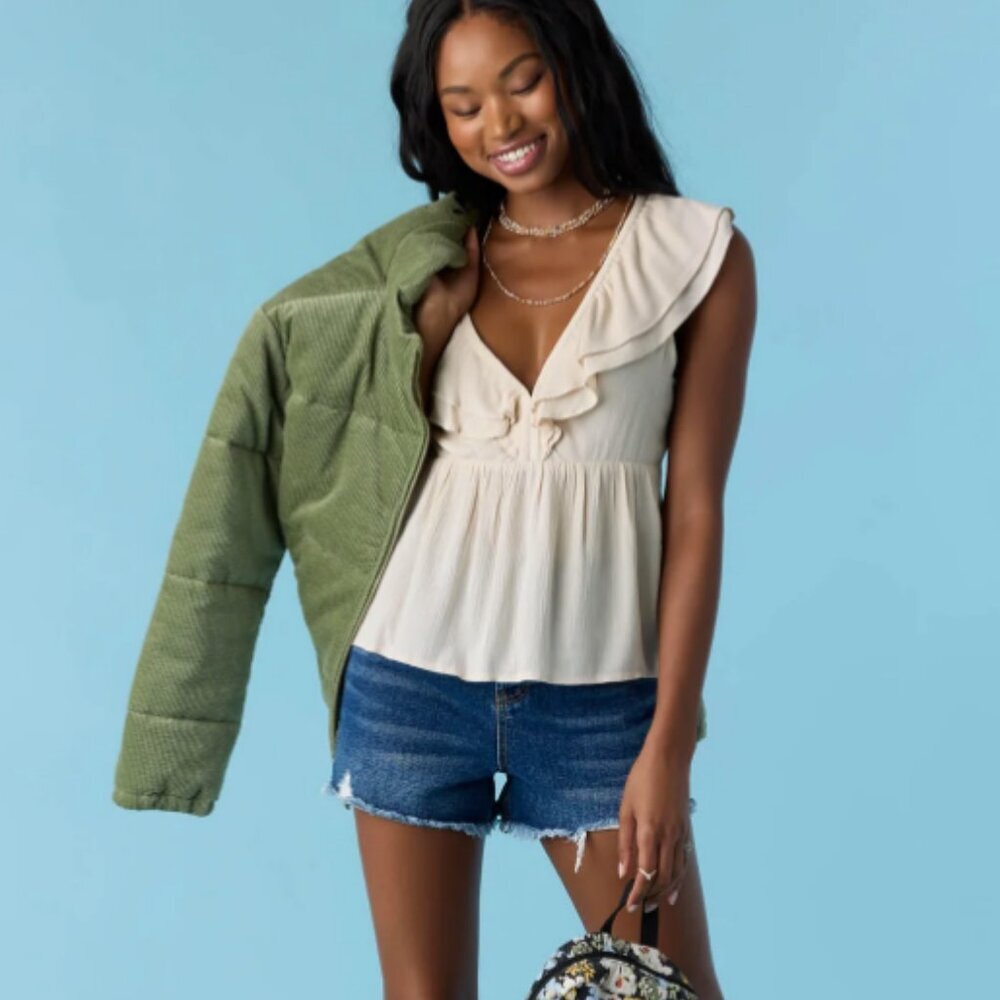 O'NEILL DEJI SOLID FLUTTER SLEEVE TOP NWT